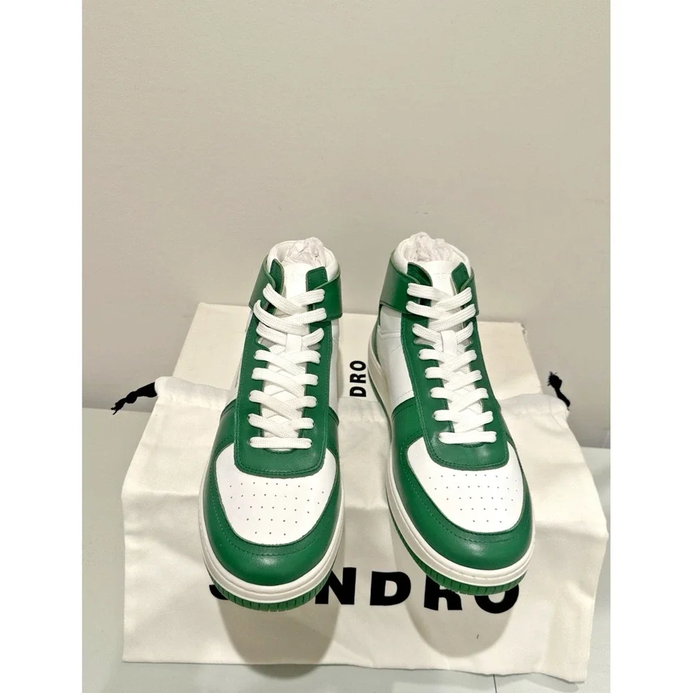 Sandro Men Size 43 H22 Magic Two-Tone Leather High-Top Sneakers Vert